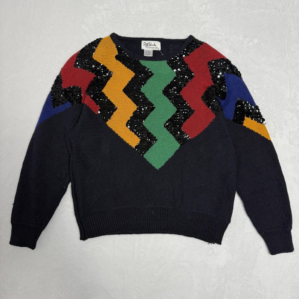 Vintage All Points By Reference Point Sweater Womens Large Multicolor Sequin 80s - Picture 6 of 8
